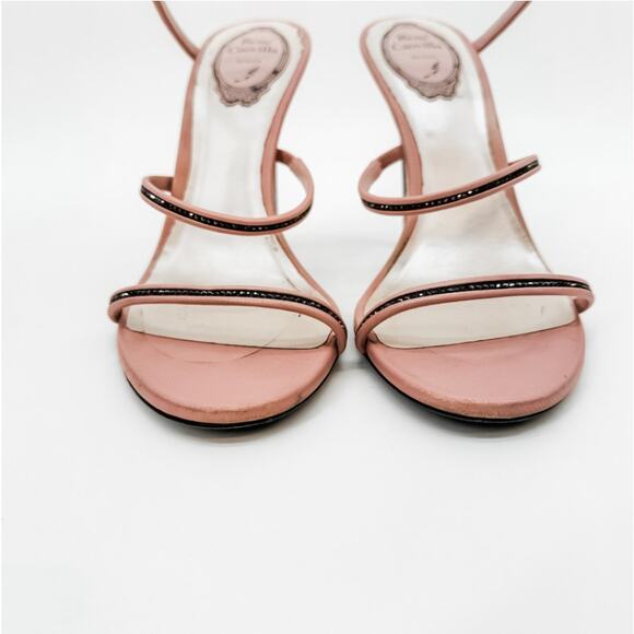 Rene Caovilla Heels Wrap Crystal 38.5 Pink High Sandals Embellished Box Beaded - Picture 6 of 11